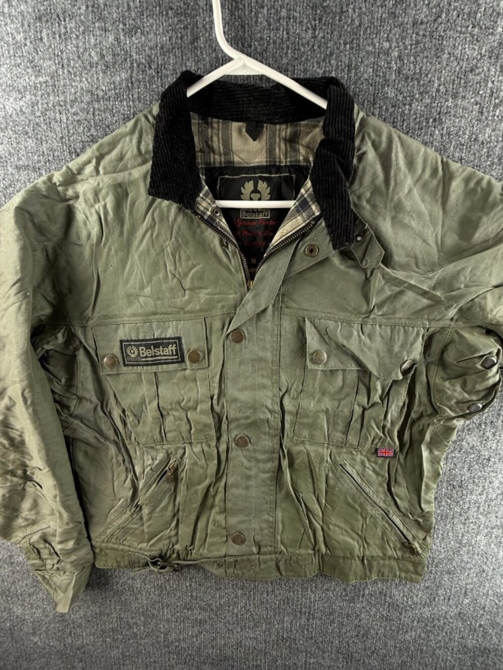 Belstaff Green Waxed Jacket Women Italy Pockets Full Zip Medium Motorcycle **
